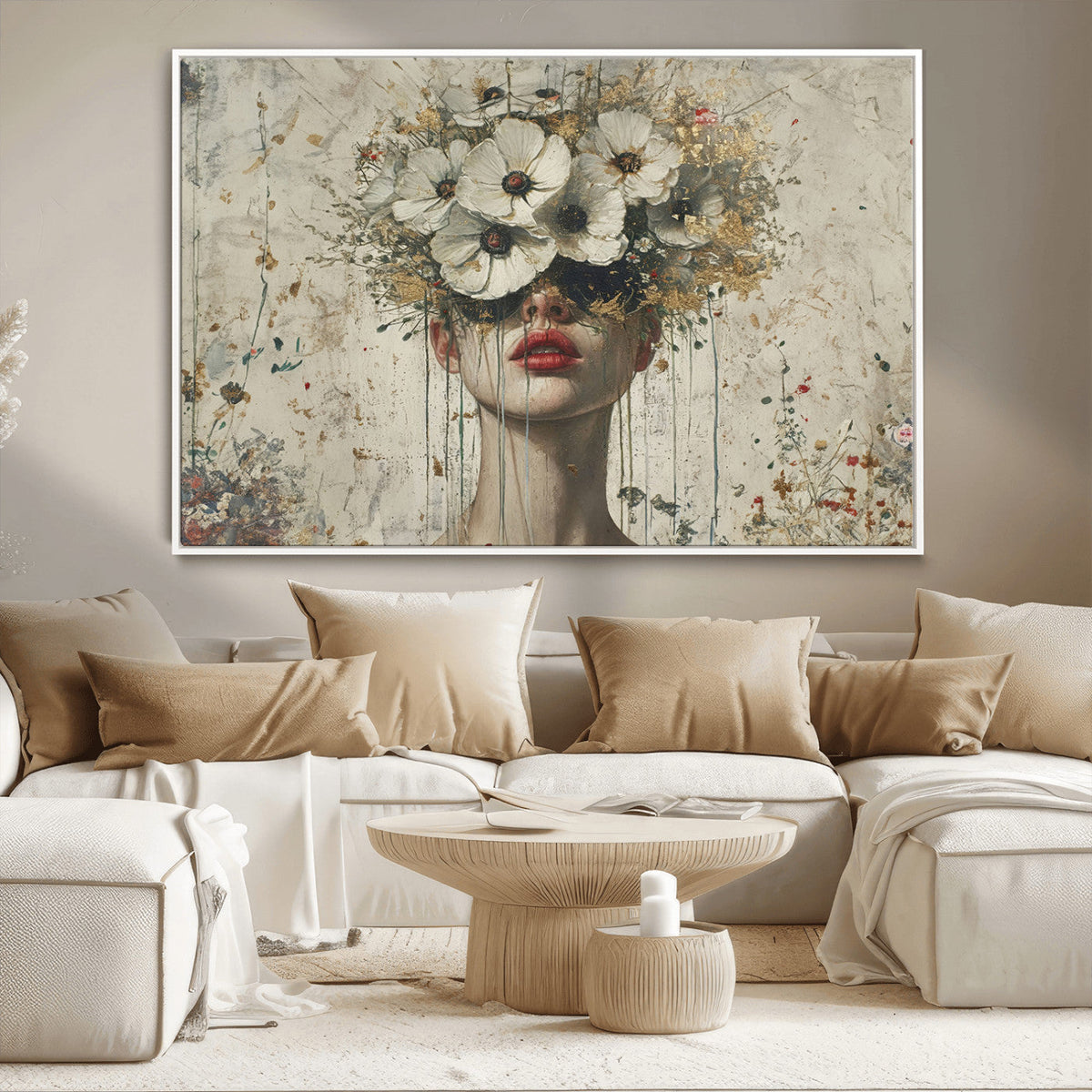 Abstract Floral Women Patel Wall Art Canvas Print