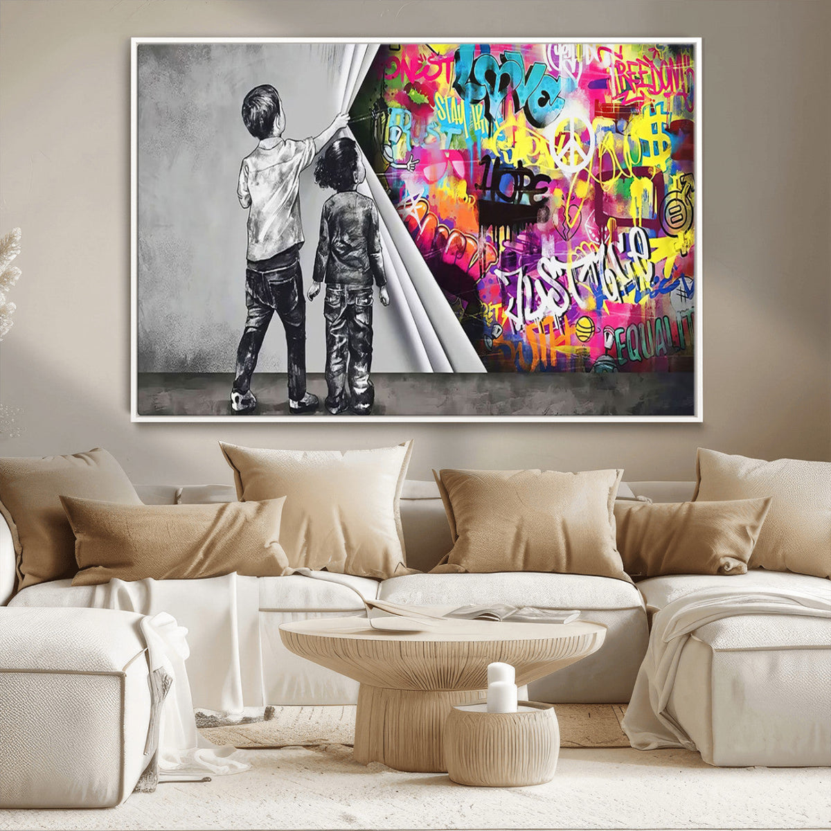 Banksy Print - Street Art Canvas Wall Art - Kids Revealing