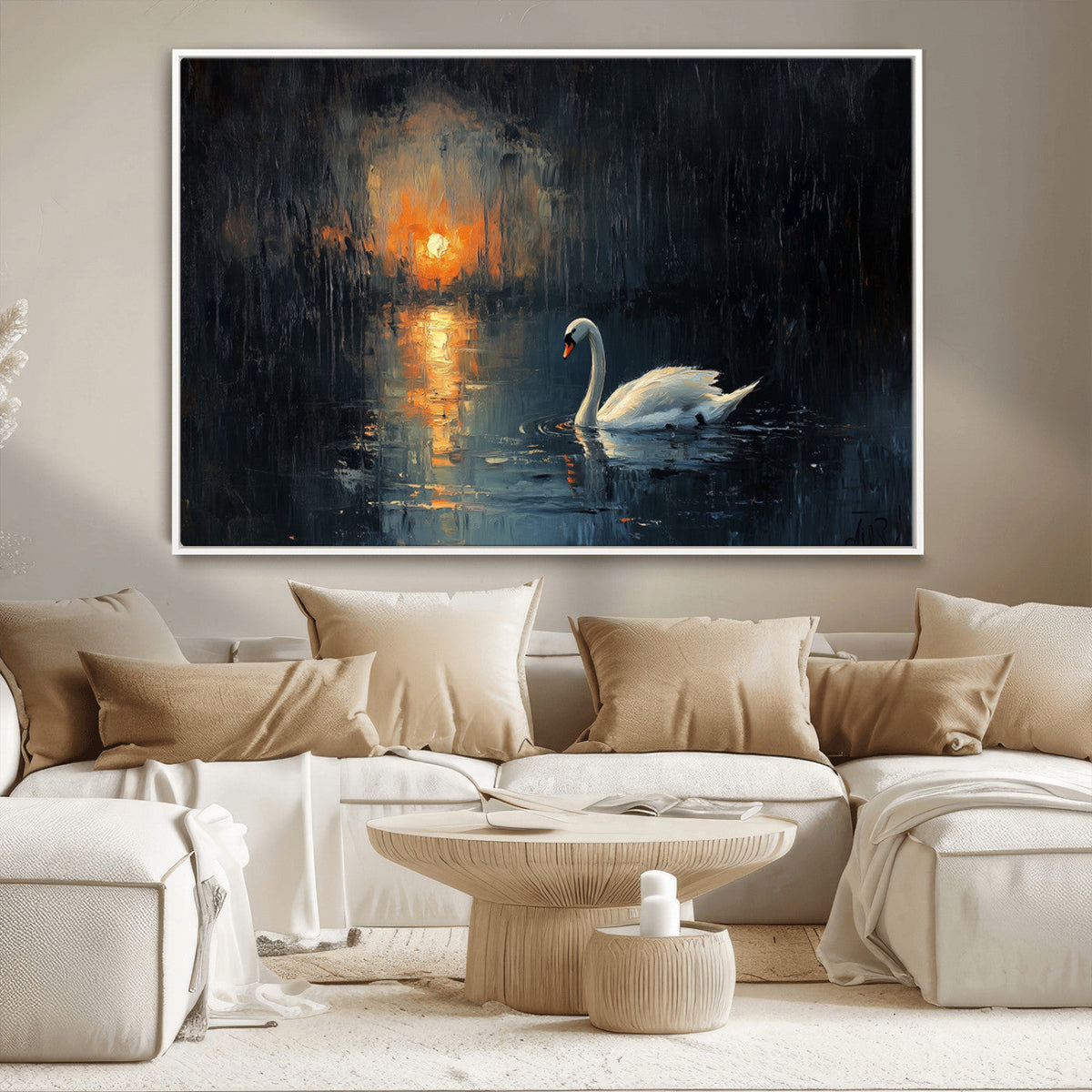 Abstract Swan on Water Wall Art Canvas Print - Elegant