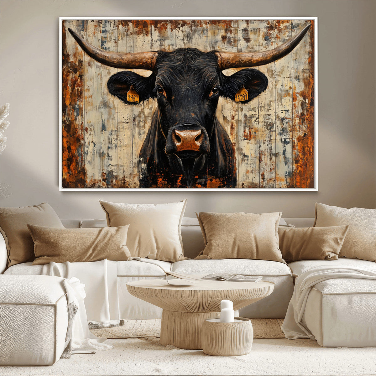 Rustic Texas Artwork Wall Art Canvas Print - Abstract Cow