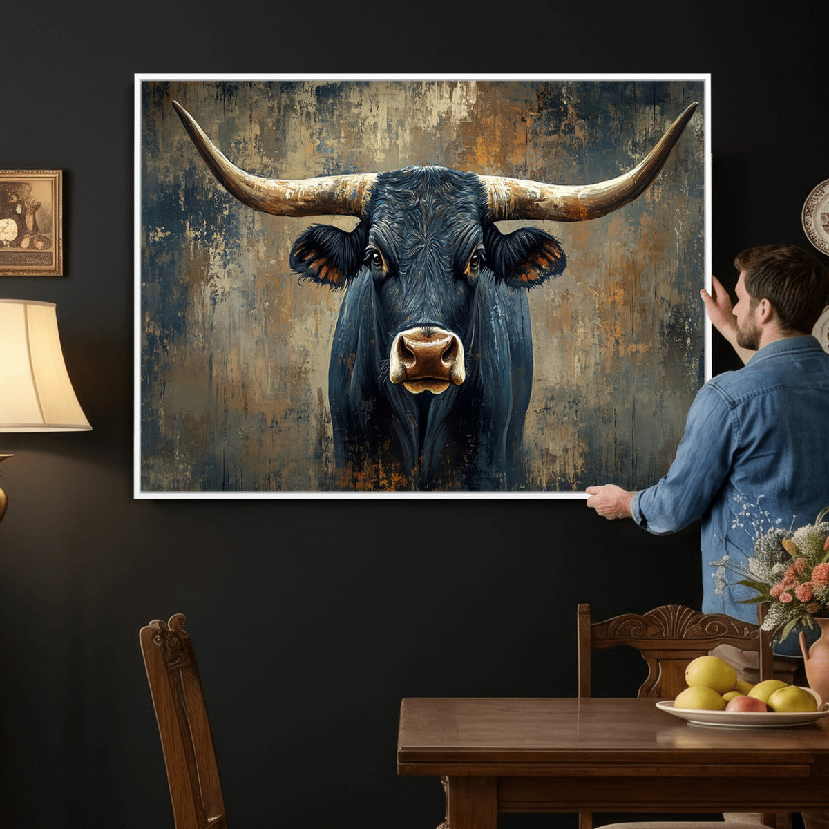 Texas Western Wall Art Canvas Print - Abstract Cow Longhorn