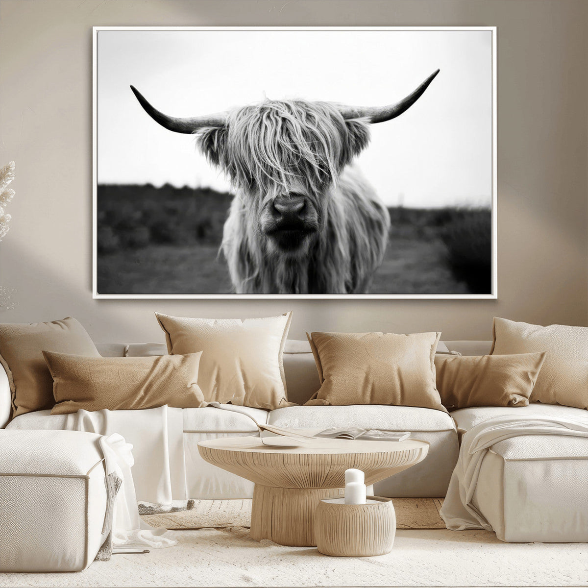 Highland Cow Wall Art | Black and White Farmhouse Decor |