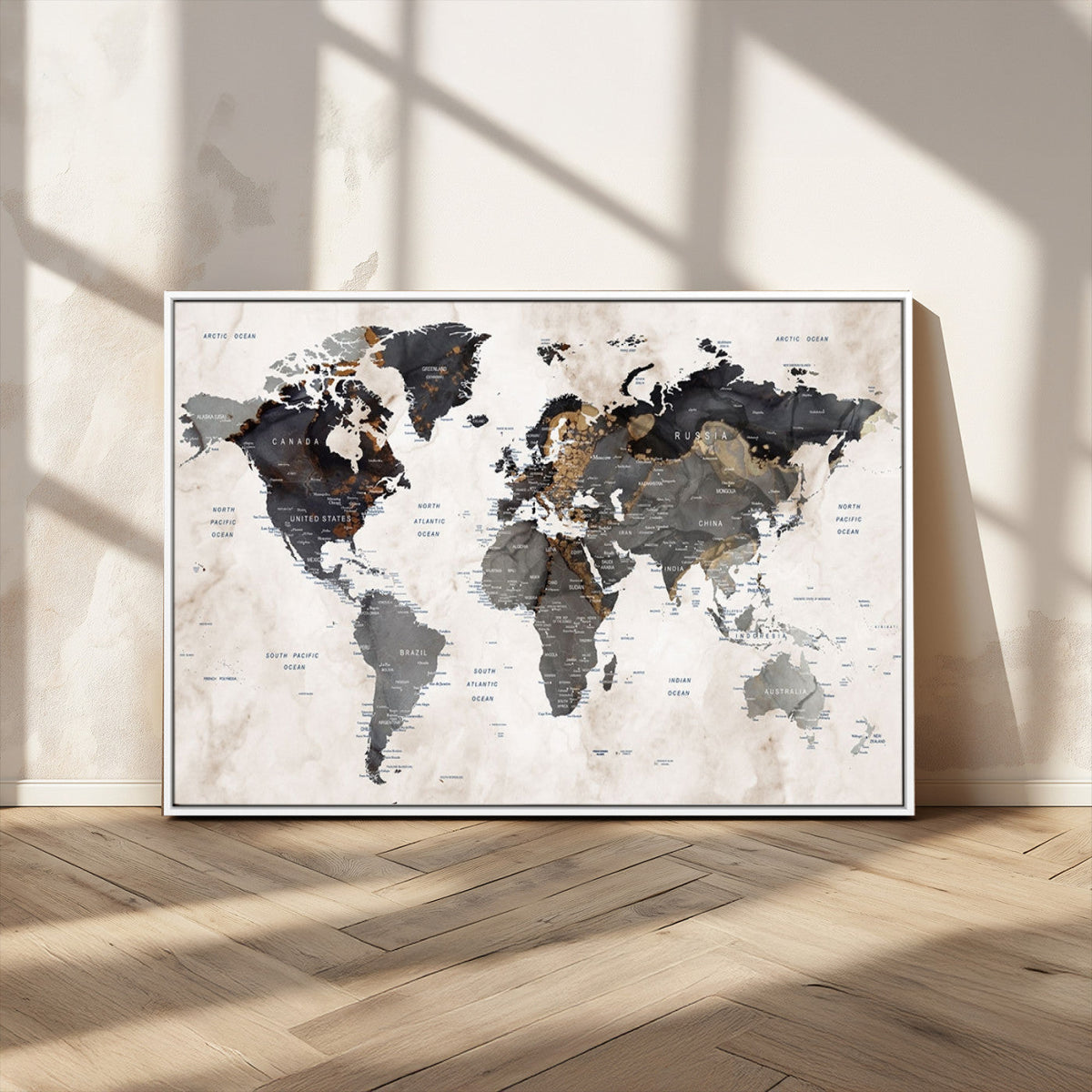 Abstract Map Printing - Modern World Map Canvas Wall Art for