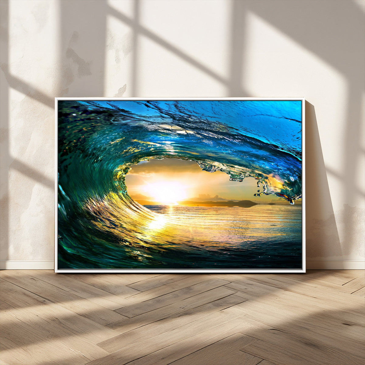 Ocean Wave at Sunset Canvas Art, Large Wall Print of Vibrant