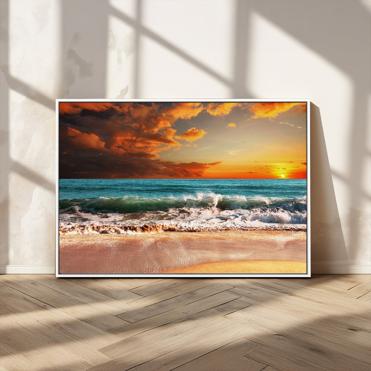 Golden Sunset Beach Canvas Wall Art – Triptych Seascape