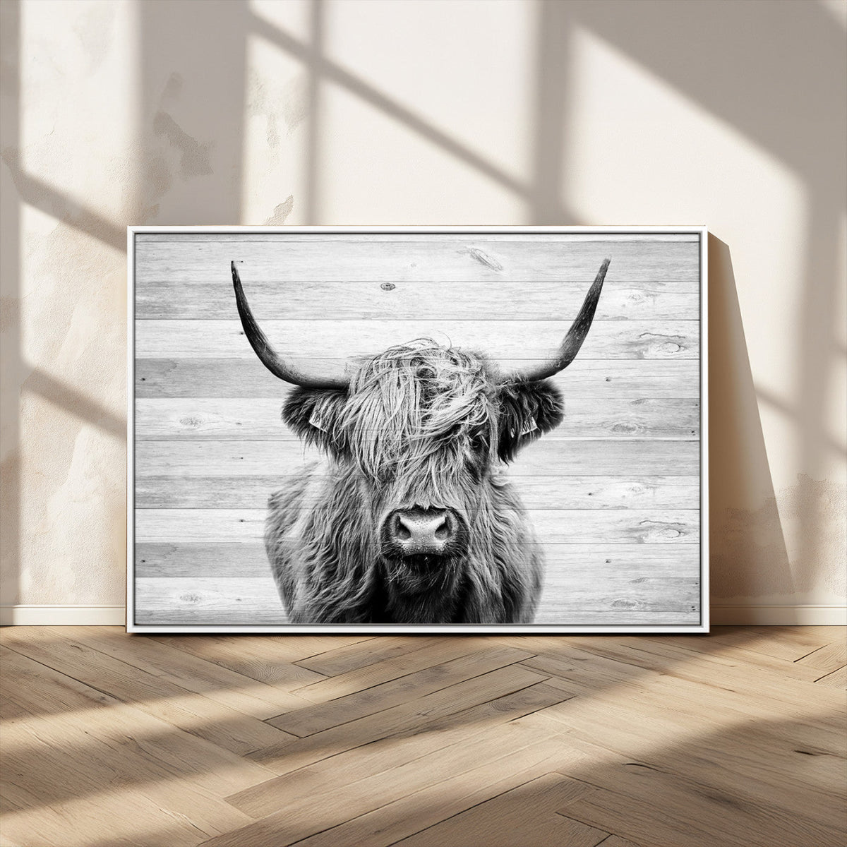 Scottish Highland Cow Cattle Art Print on Wood Background