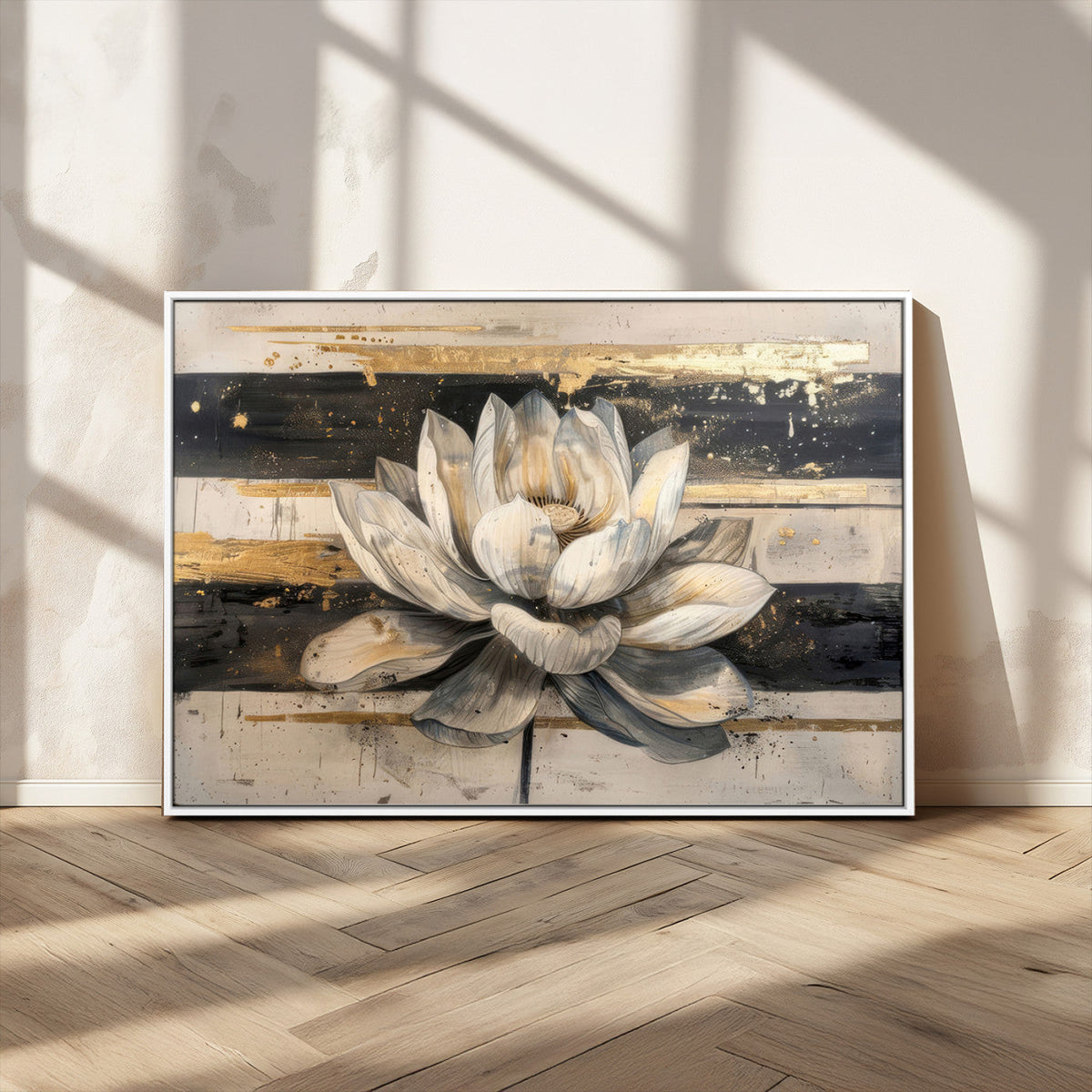 Lotus Flower Wall Art – Framed Abstract Floral Canvas
