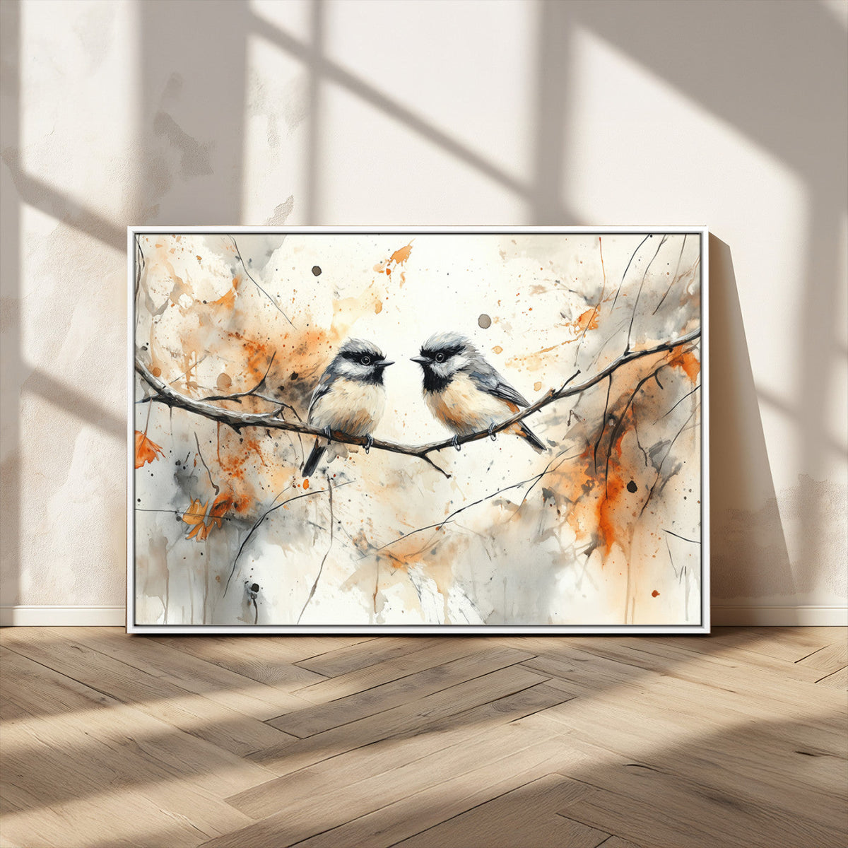 Abstract Watercolor Chickadee Bird Canvas Wall Art Print -