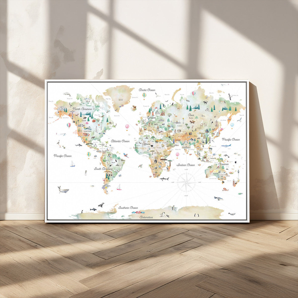 Animal World Map for Kids Room Decor