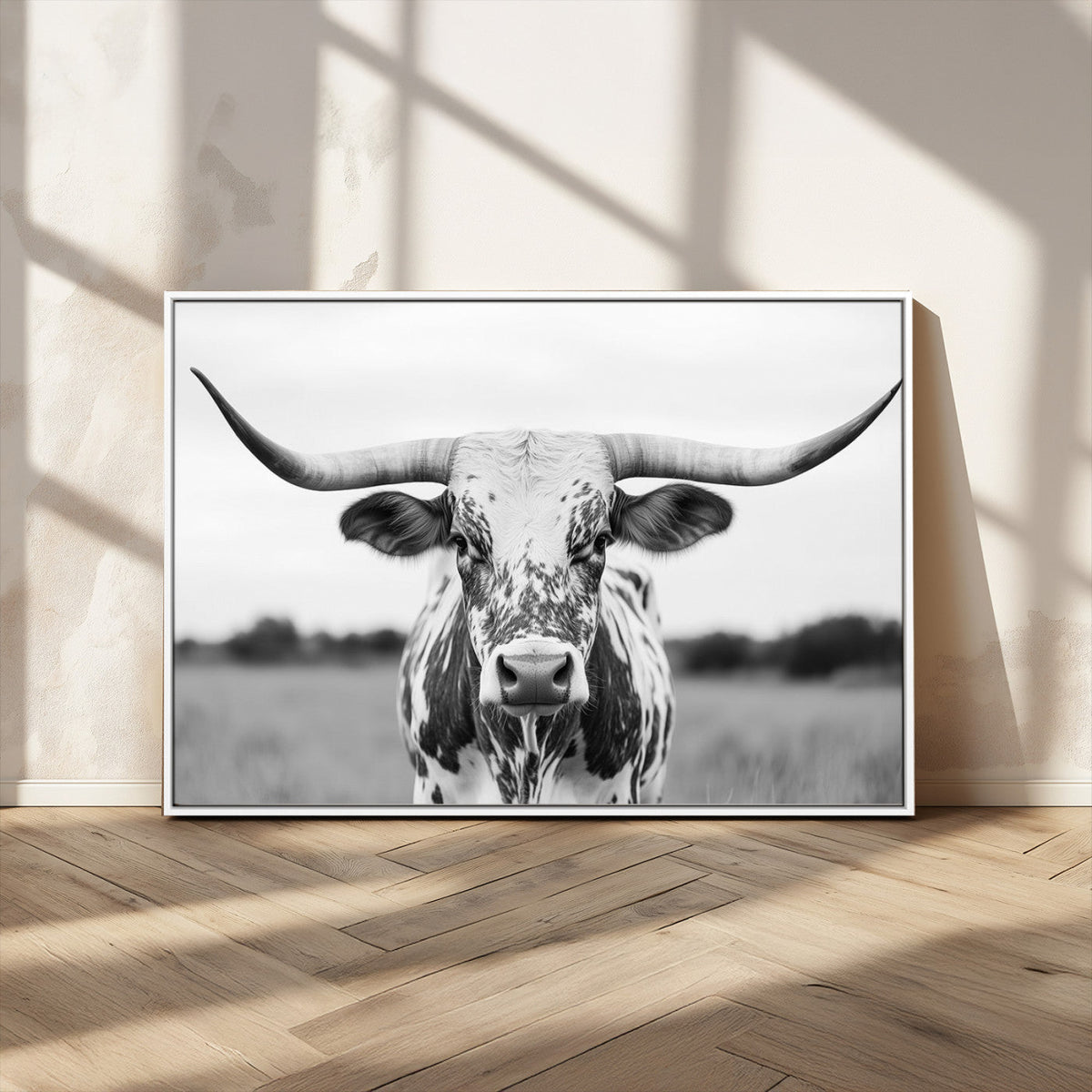 Highland Cow Wall Art Canvas Print – Black and White Western