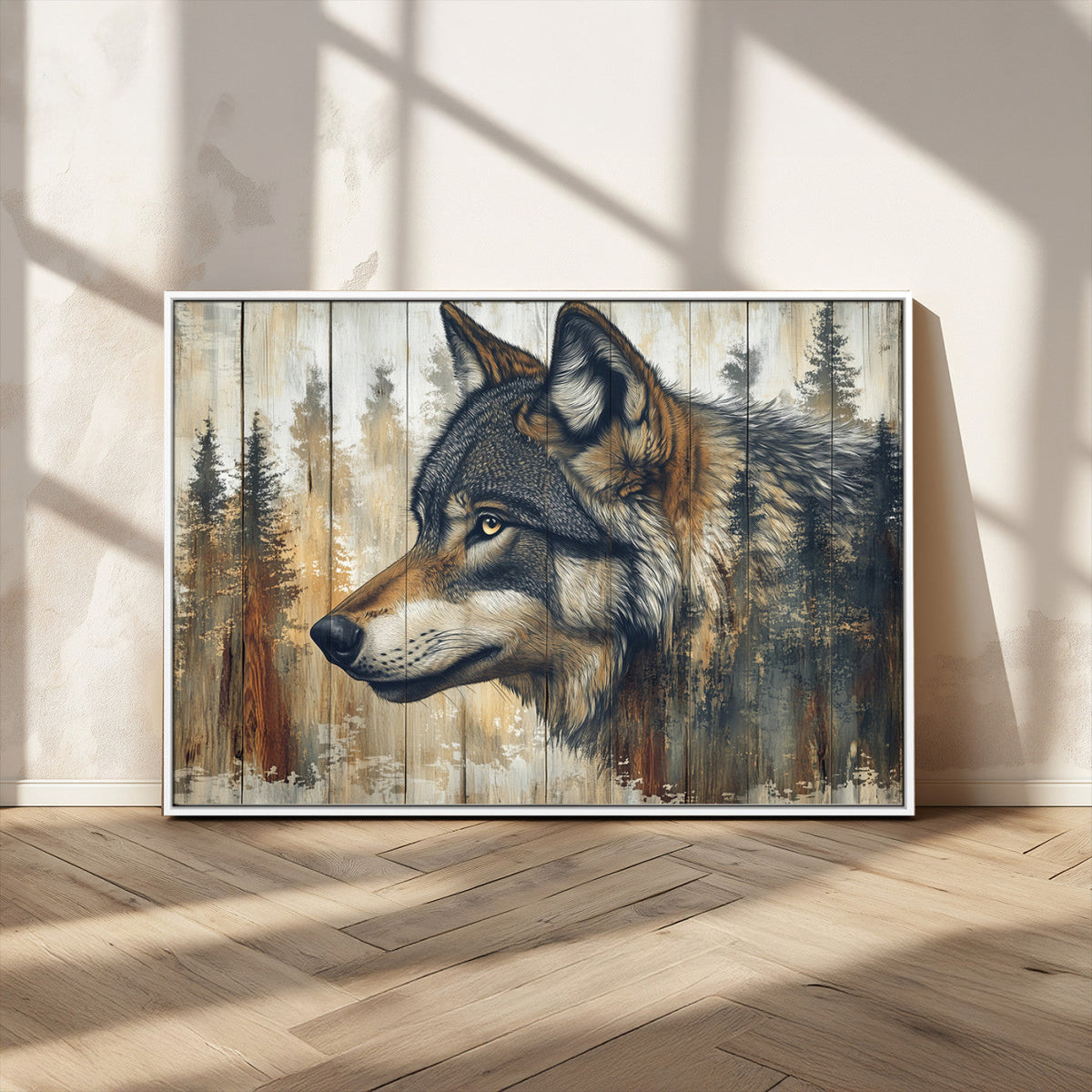 Rustic Wolf Wall Art Canvas Print – Vintage Woodland