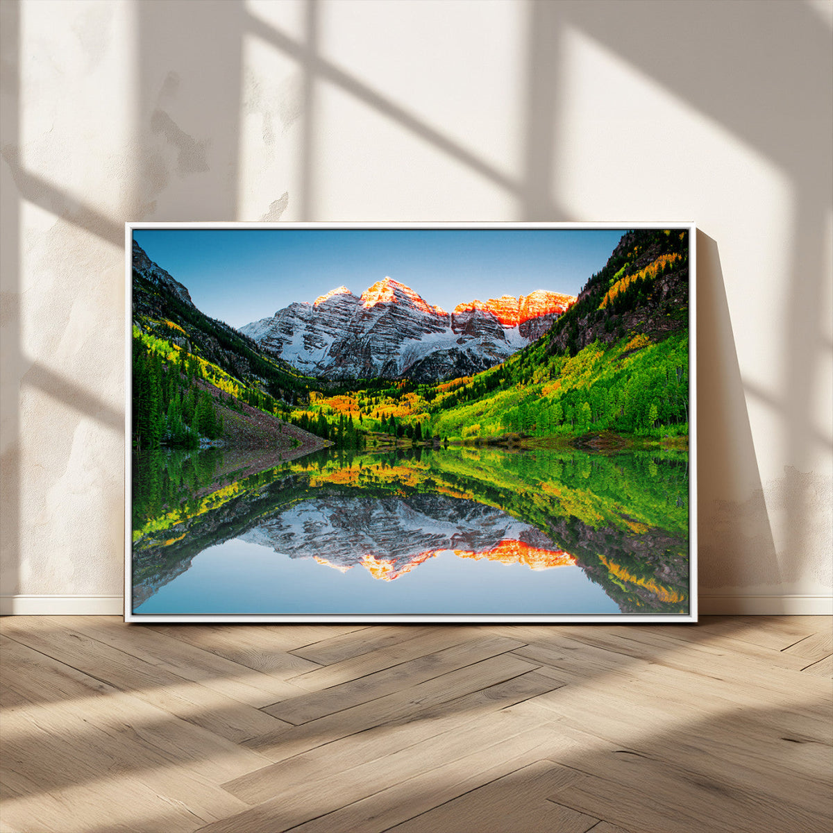 Sunrise Maroon Bells Lake Wall Art Canvas Print – Framed Elk