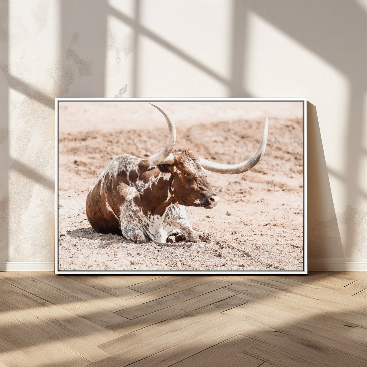 Texas Longhorn Wall Art Canvas Print – Framed Resting Bull