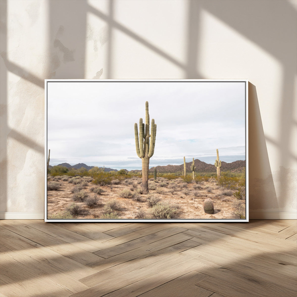 Saguaro Cactus Wall Art – Framed Desert Canvas Artwork,