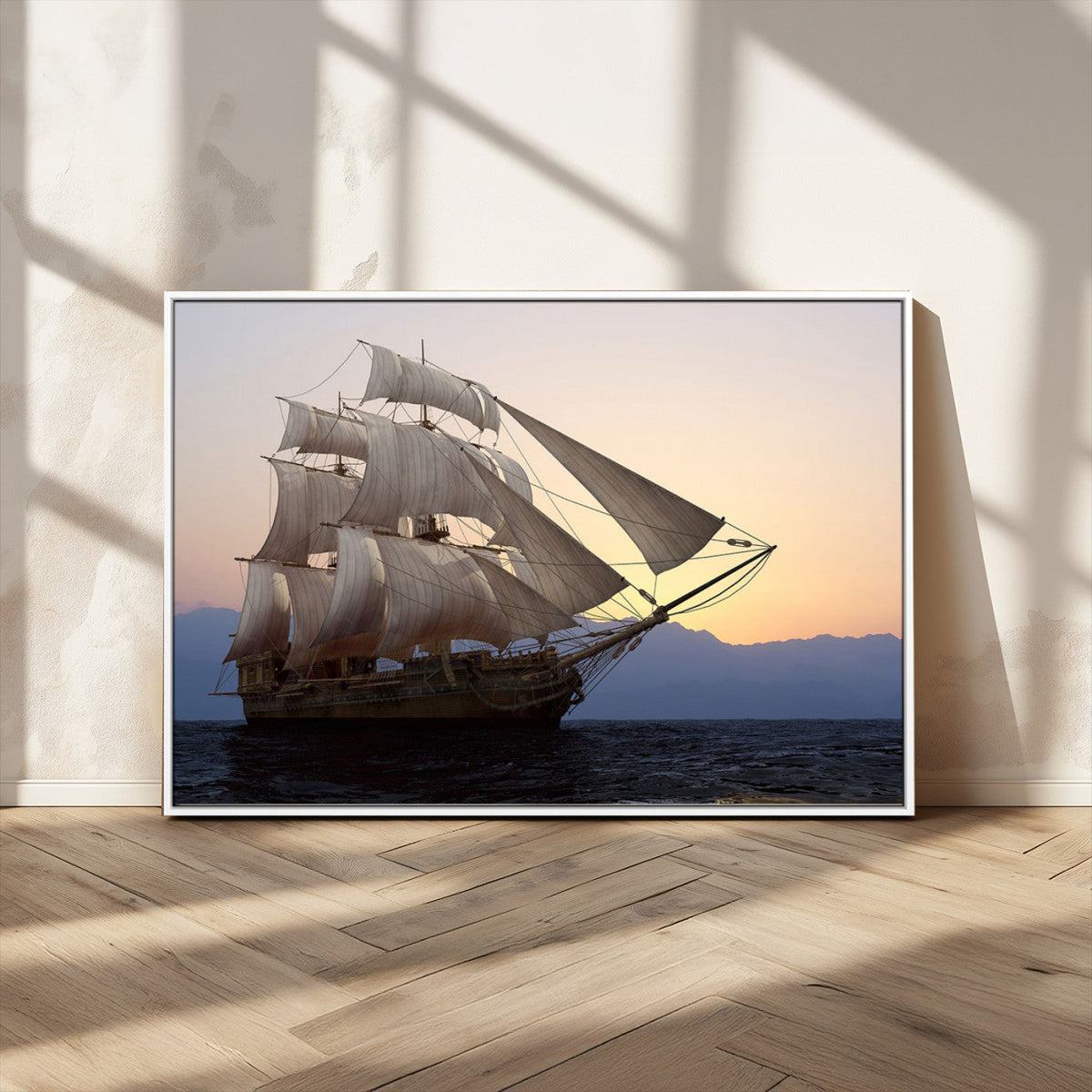 Majestic Sailing Ship Wall Art Canvas Print, Sunset Ocean