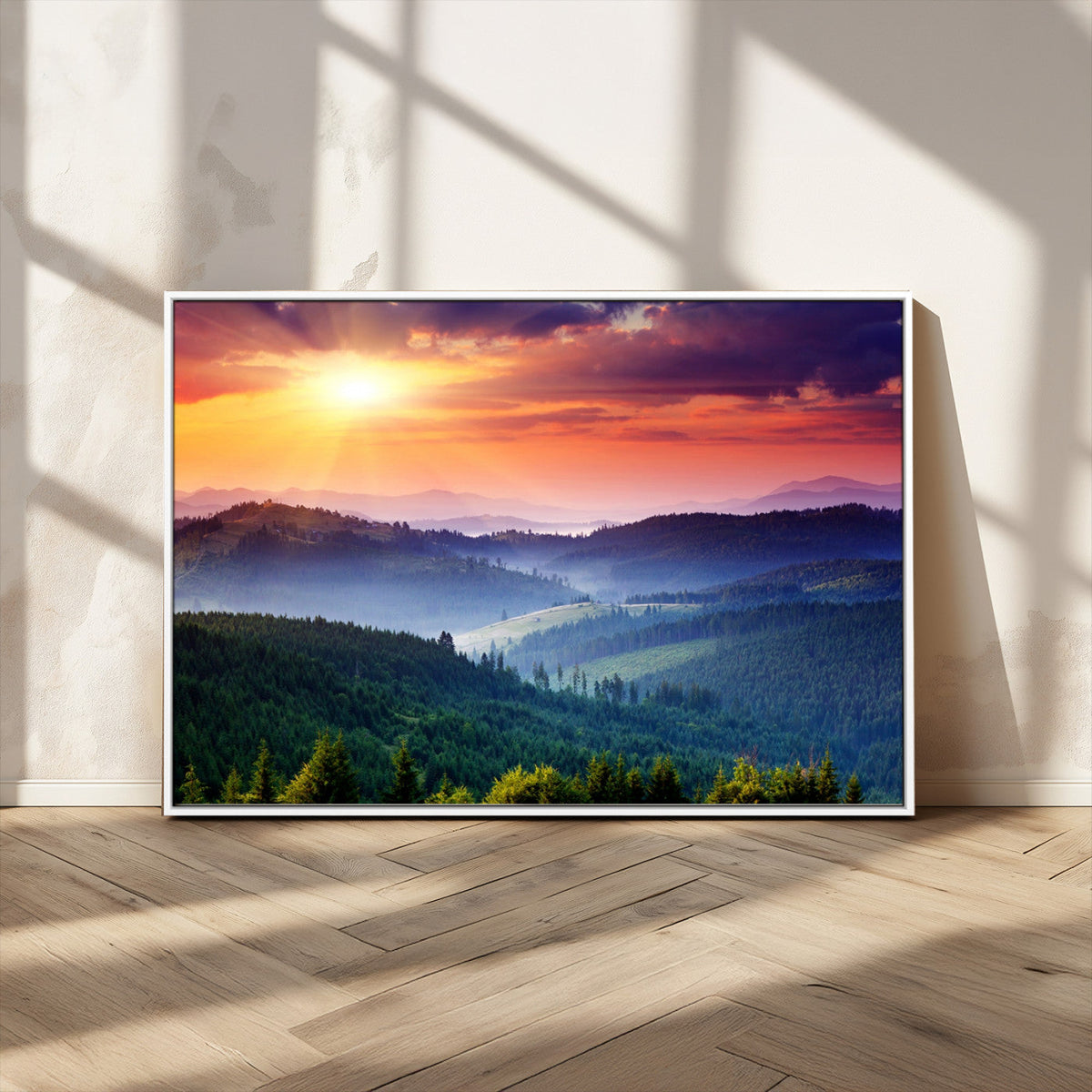 Mountain and Sunset Wall Art Canvas Print