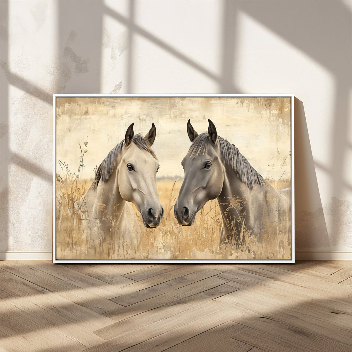 Chines Ink Style Grunge Horses Wall Art Canvas Print