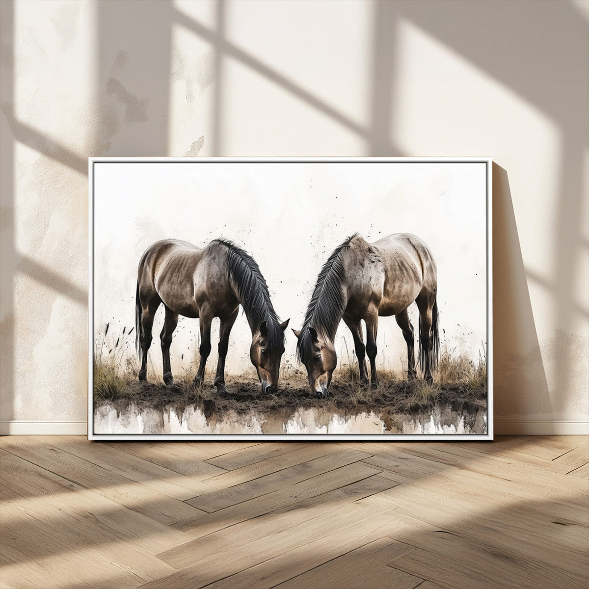 Chines Ink Style Horses Wall Art Canvas Print