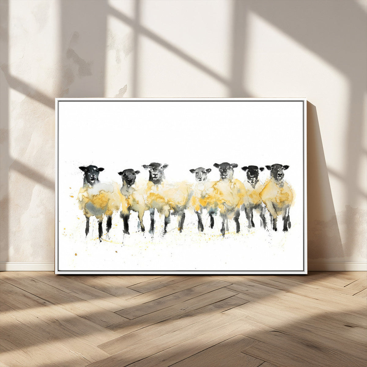 Farmhouse Wall Art Sheep Print | Ready to Hang Framed Canvas