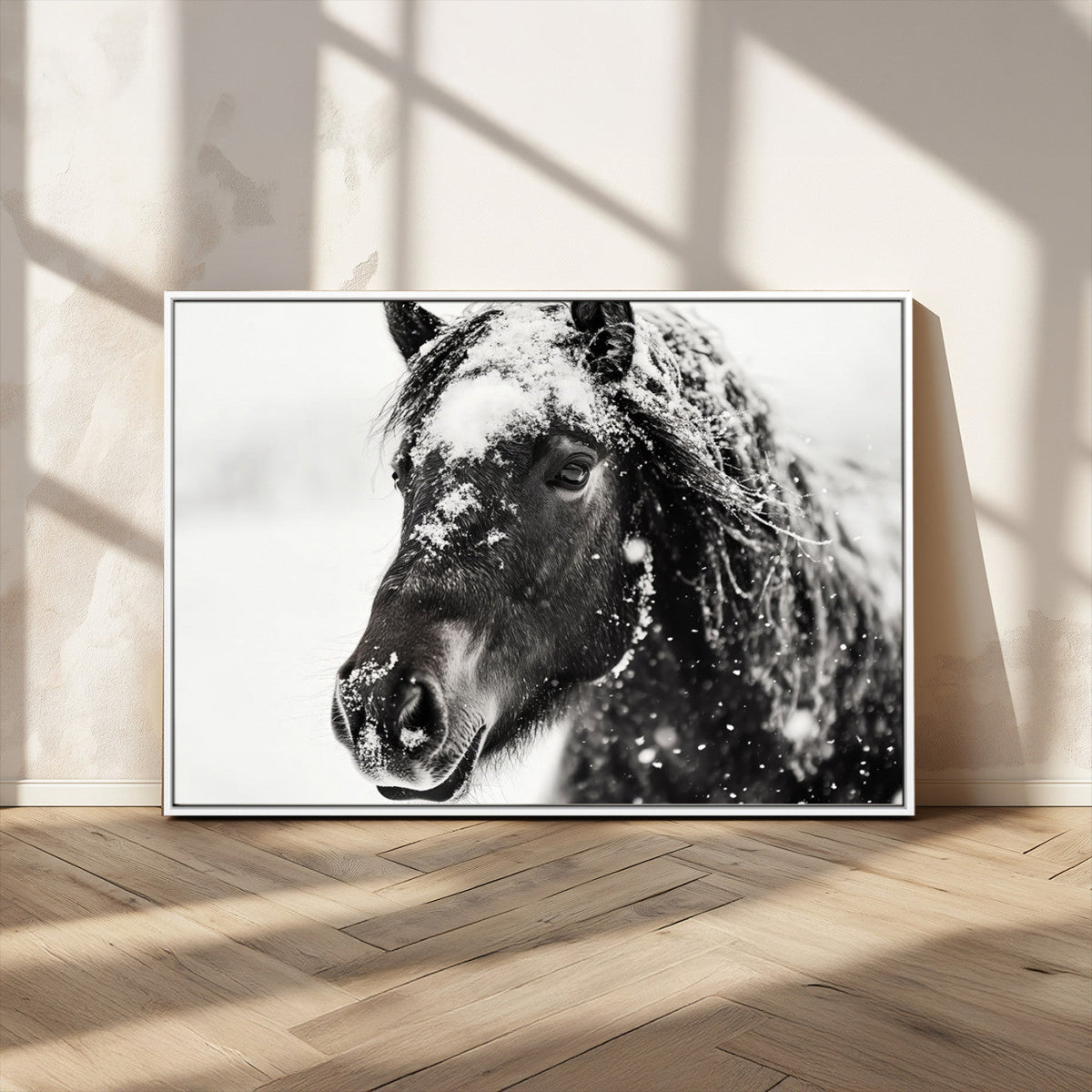 Framed Black and White Horse Wall Art | Ready to Hang and