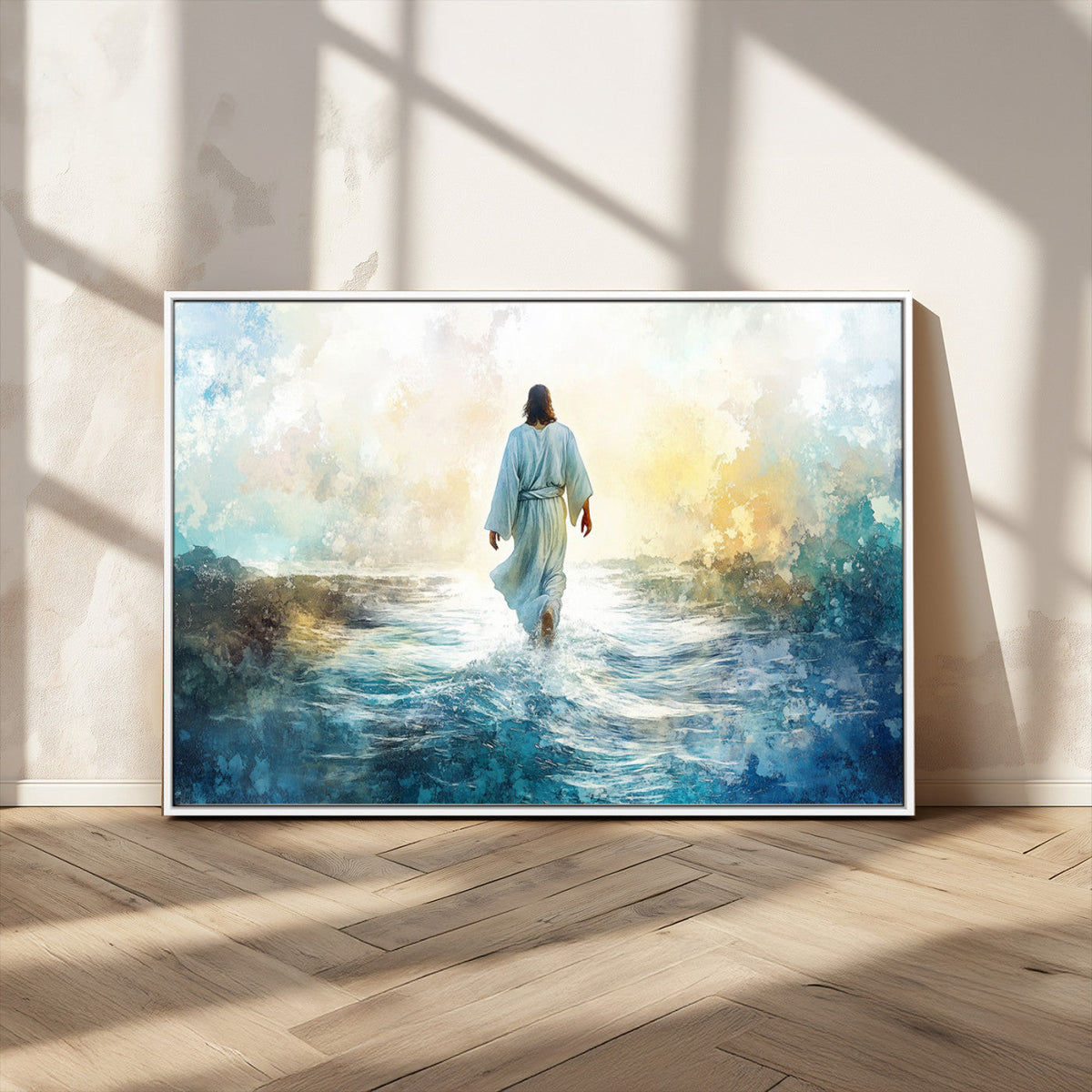 Watercolor Jesus Walking on Water Canvas Print, Christian