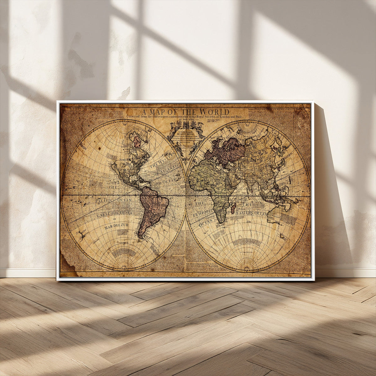 Vintage World Map Wall Art Canvas – Antique Style Push Pin