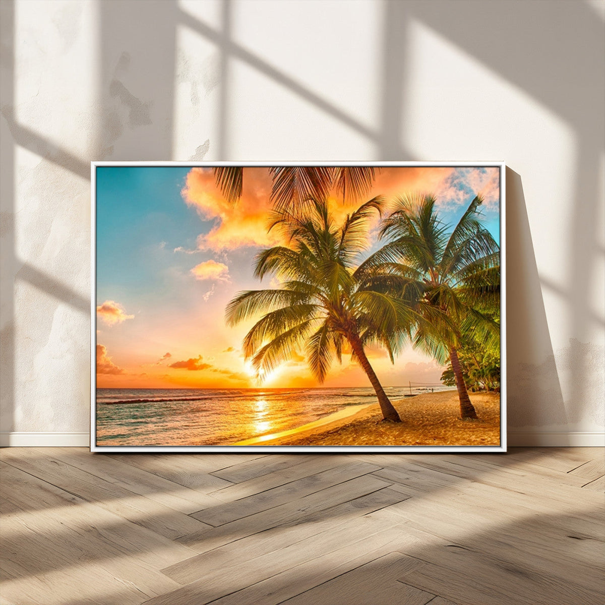 Tropical Sunset Beach Canvas Wall Art Print – Vibrant Palm