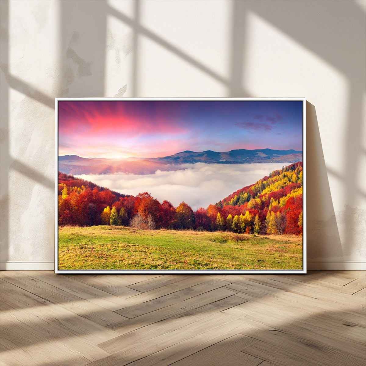 Autumn Mountain Foggy Landscape Wall Art Canvas Print |