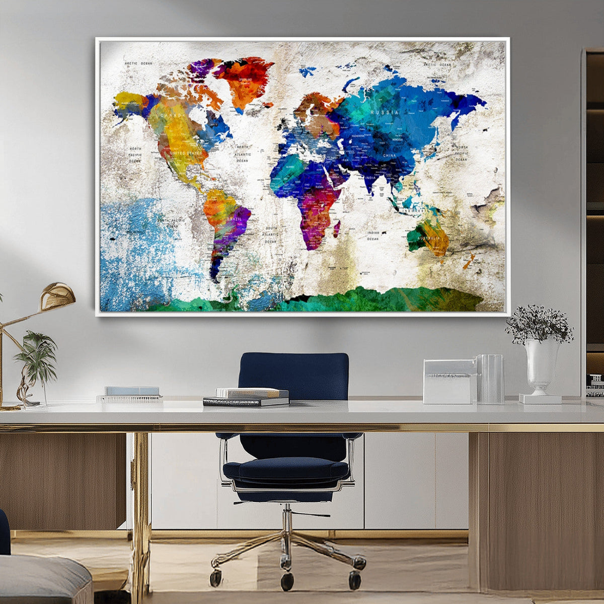 World Map Canvas Print – Framed Travel Map Wall Art for