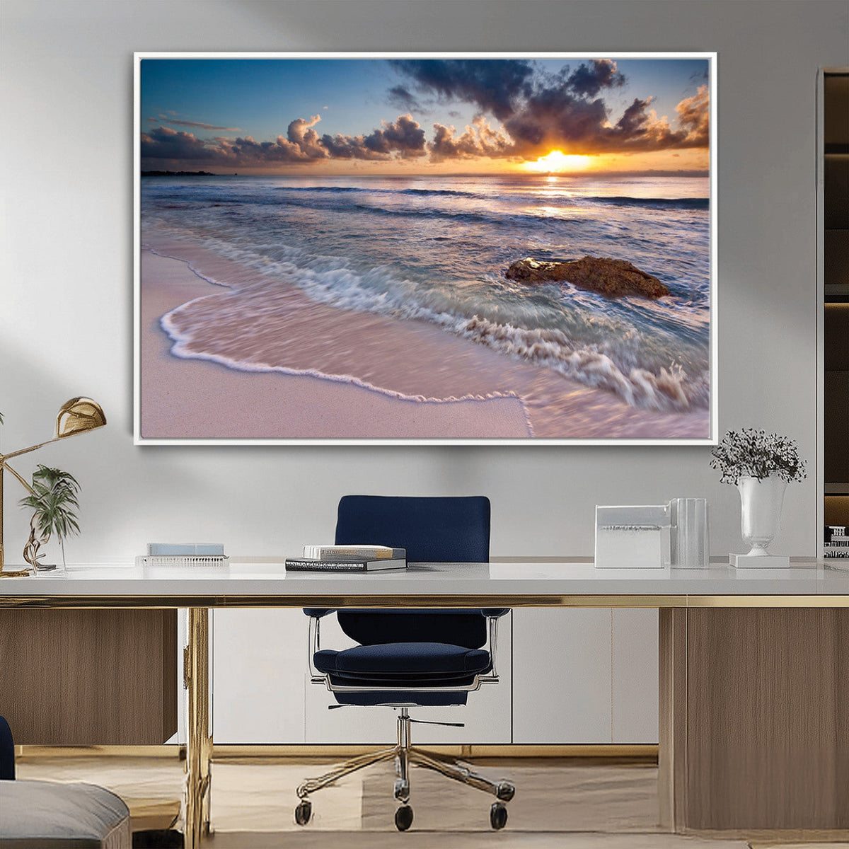 Sea Ocean Sunset Beach Wall Art Canvas Print