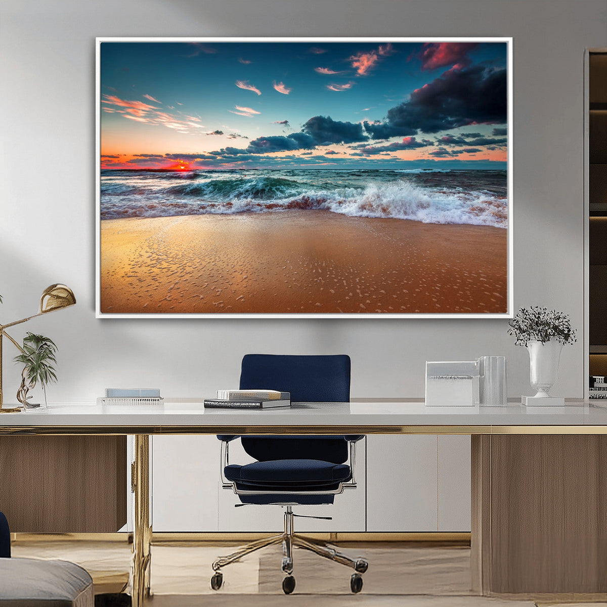 Sunset Ocean Beach Wall Art – Giclee Canvas Print, Coastal