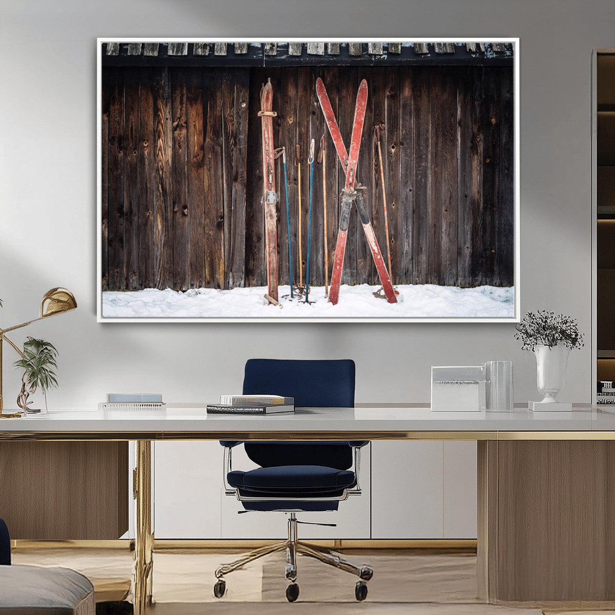 Vintage Ski Gear Canvas Print, Vintage Ski Gear Against