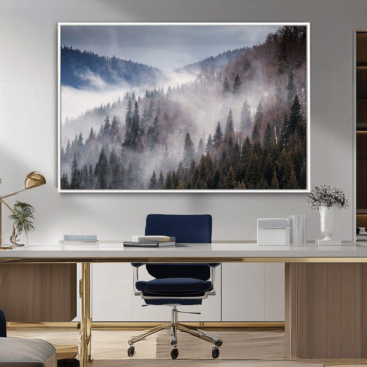 Beautiful Rising Fog in Winter Mountain Landscape- Framed
