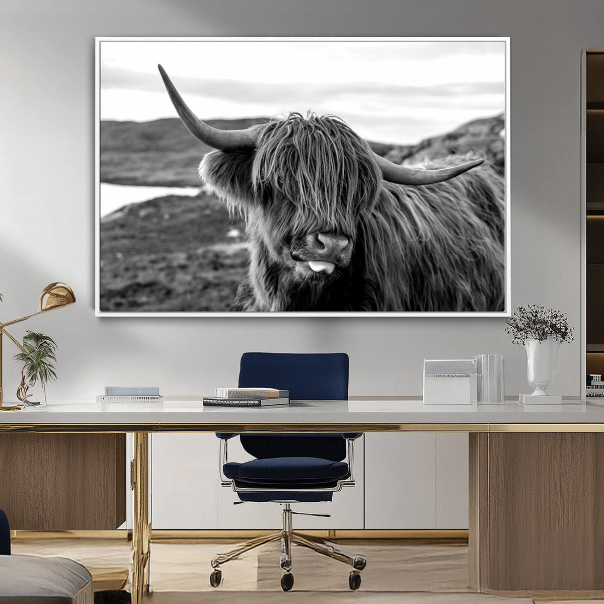 Longhorn Steer Canvas Print Wall Art, Highland Cow Canvas