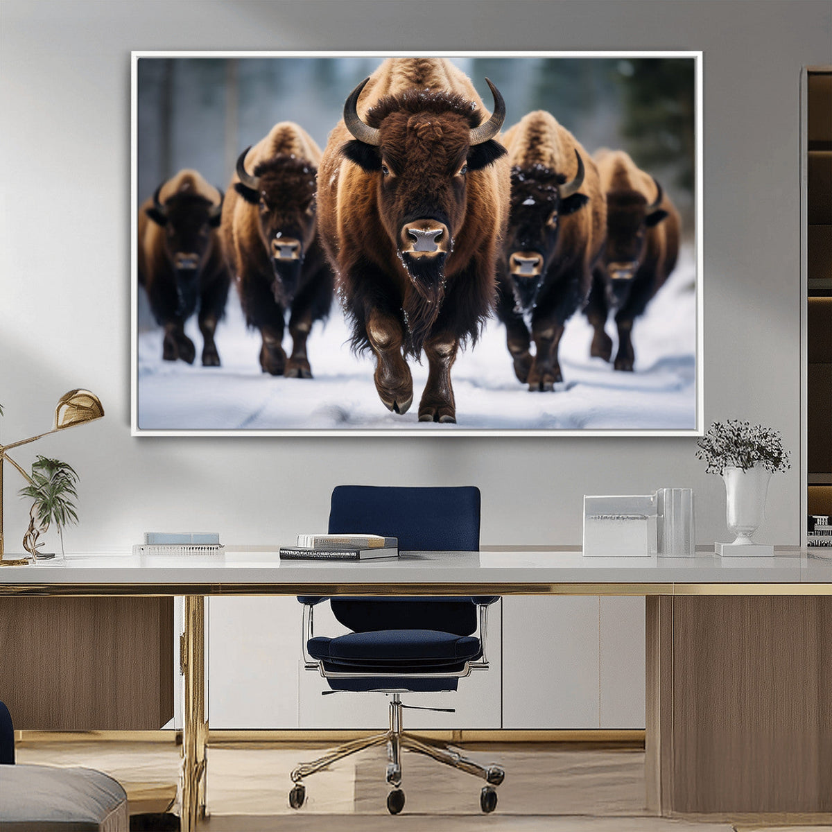 Buffalo Wall Art Canvas Print, American Bison Herd Wall Art