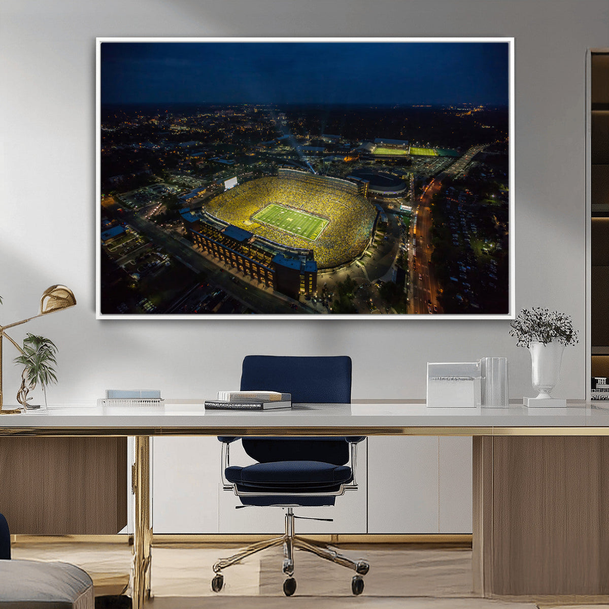 Michigan Stadium Night Game Wall Art – Sports Arena Aerial