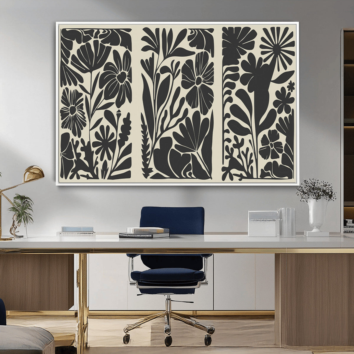 Modern Botanical Wall Art - Floral Black and White Canvas