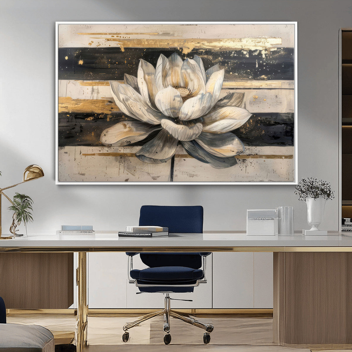 Lotus Flower Wall Art – Framed Abstract Floral Canvas