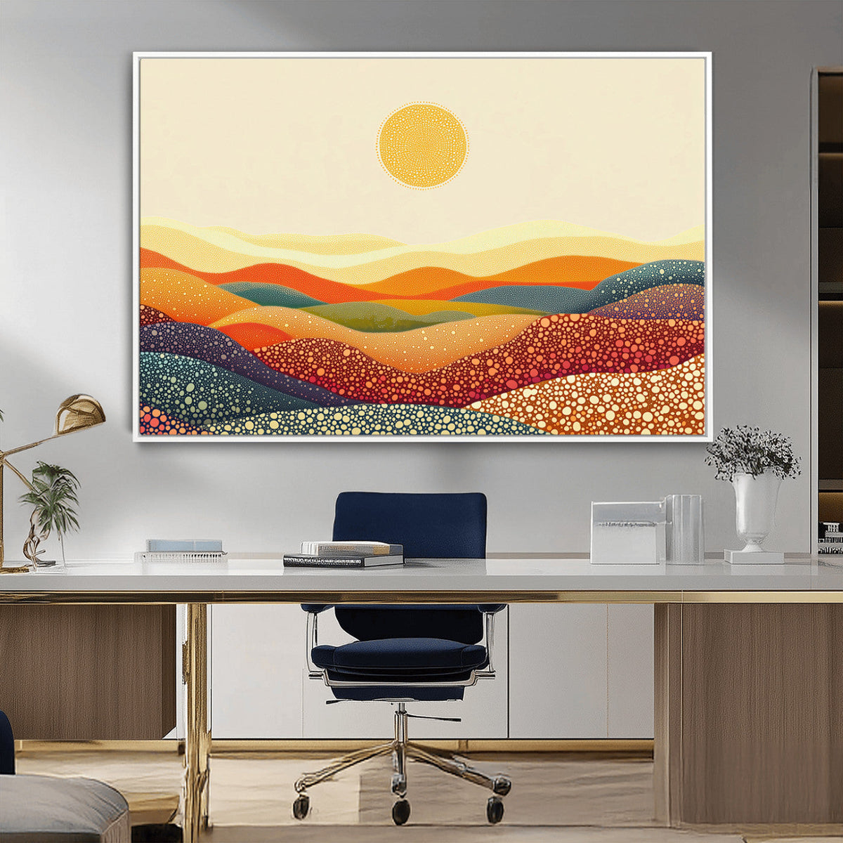 YAYOI KUSAMA Colorful Dot Art Landscape Canvas - Framed