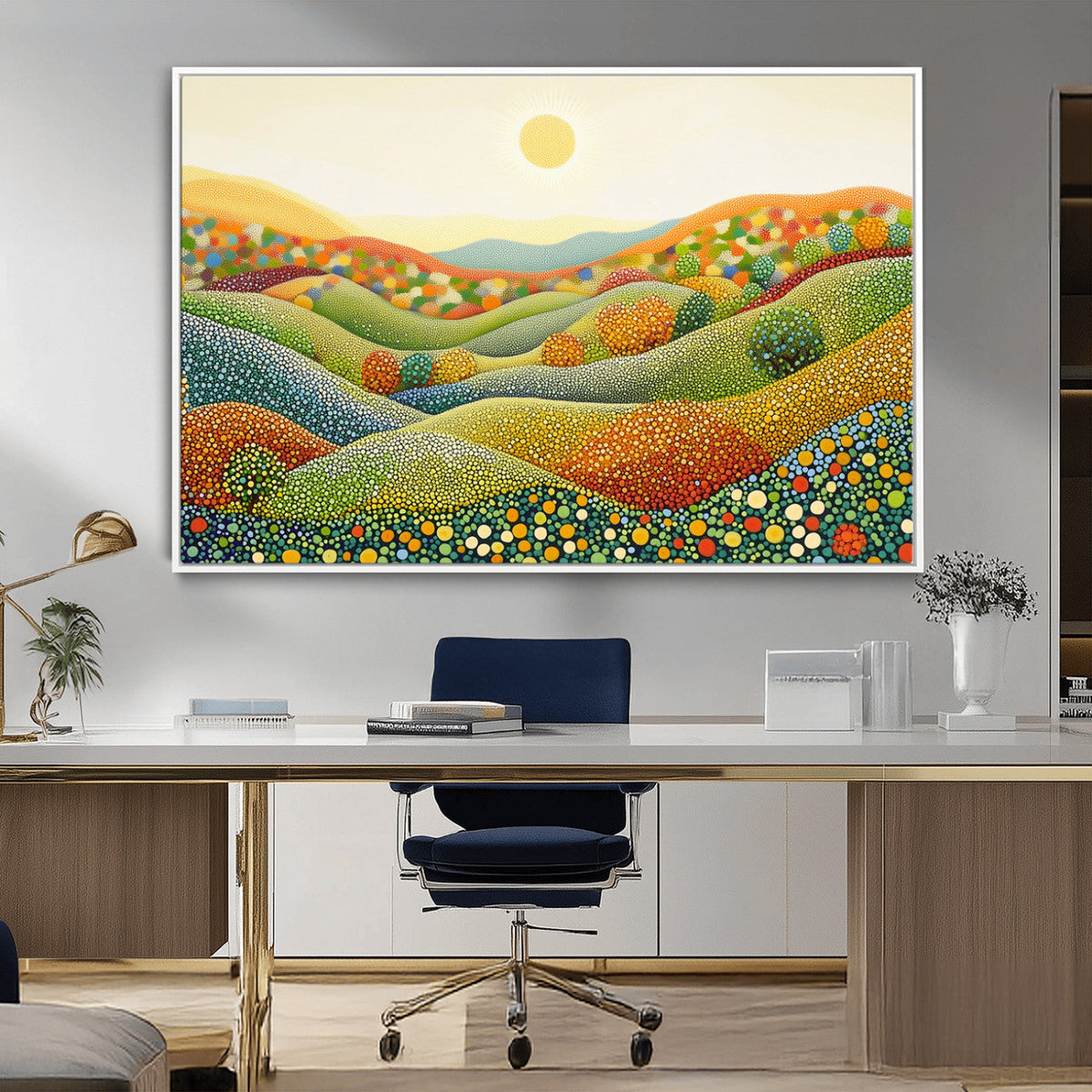 YAYOI KUSAMA Colorful Dot Art Landscape Canvas - Framed