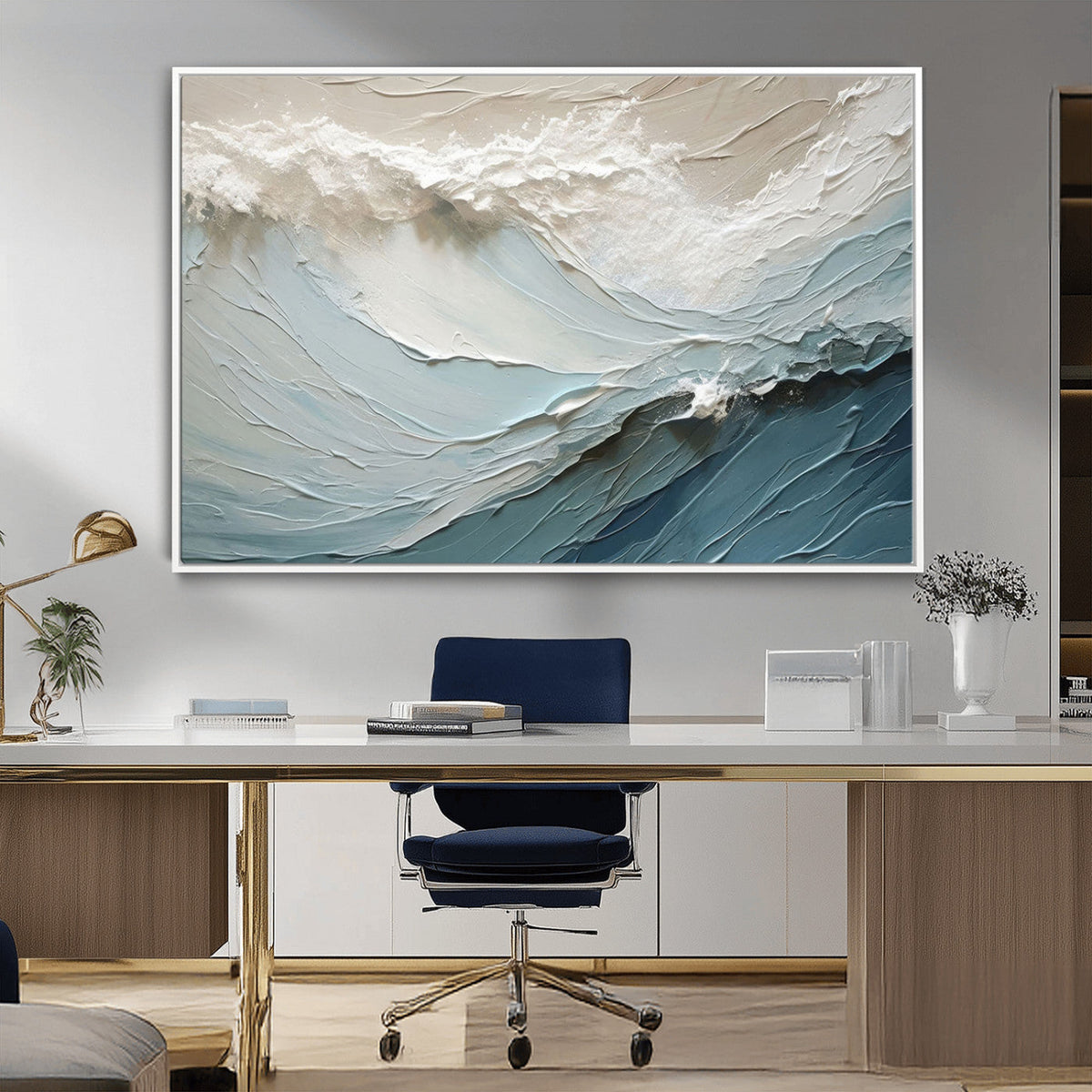 Waves Abstract Wall Art Print, Modern Framed Abstract Canvas