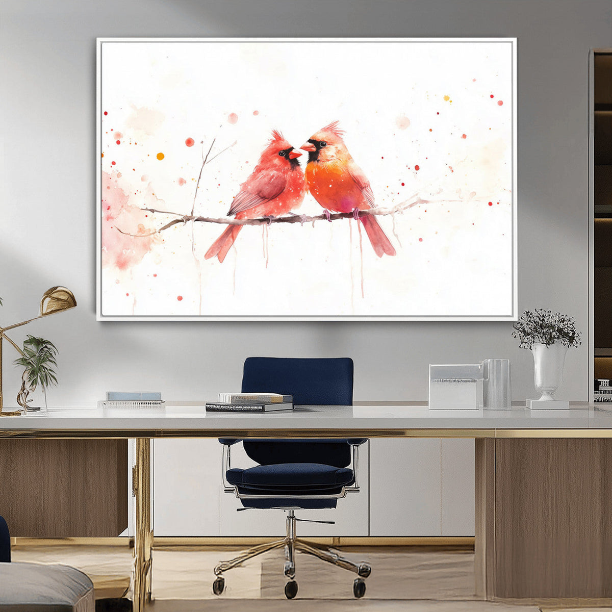 Cardinal Bird Canvas Wall Art - Male and Female Cardinal