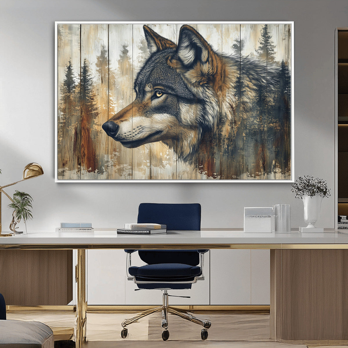 Rustic Wolf Wall Art Canvas Print – Vintage Woodland