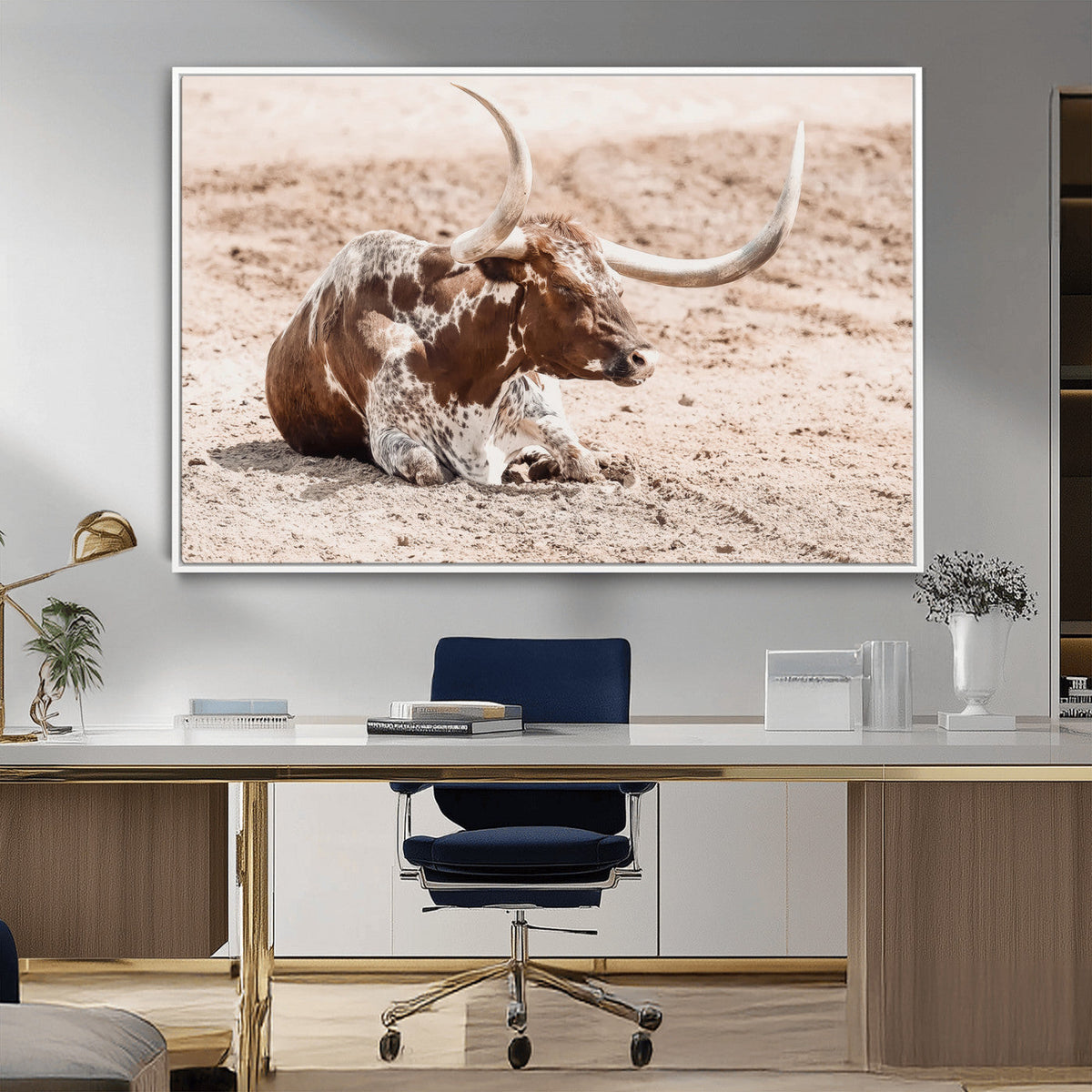 Texas Longhorn Wall Art Canvas Print – Framed Resting Bull
