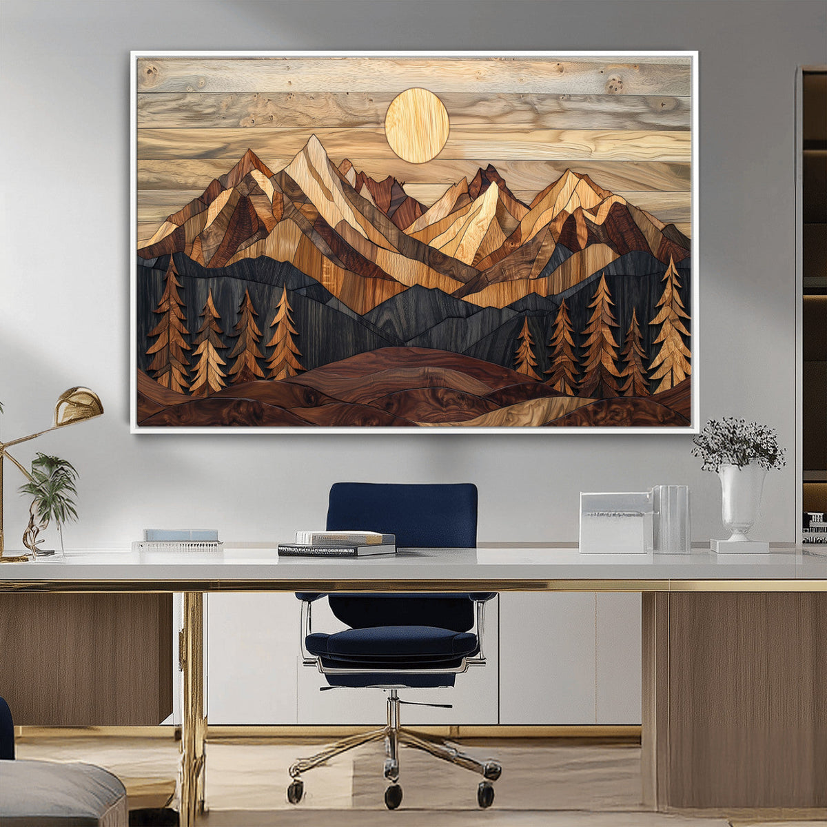 Wood Mountain Landscape Wall Art Canvas Print – Framed