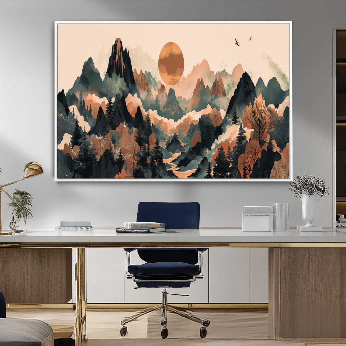 Wood Mountain Landscape Wall Art Canvas Print – Framed