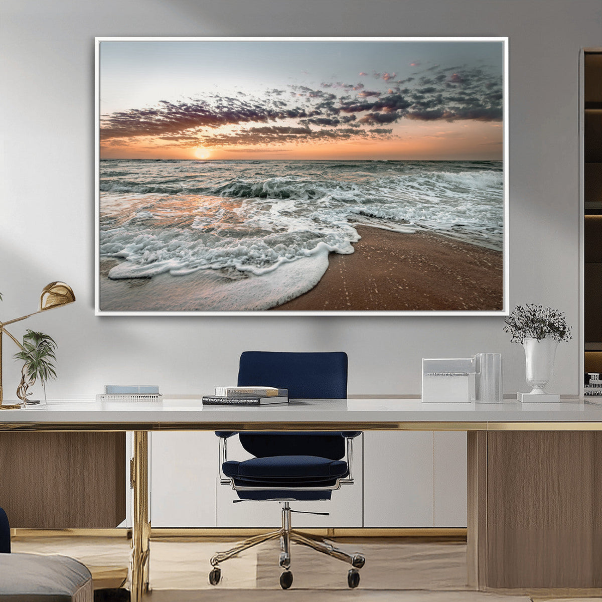 Ocean Sunset Wall Art Canvas Print – Framed Beach Waves