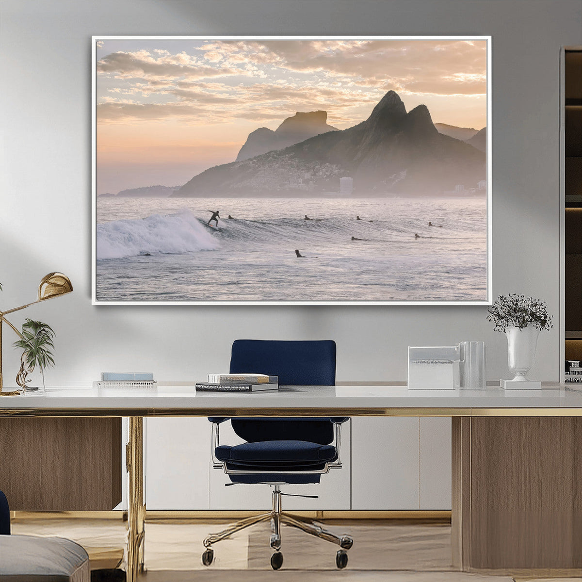 Sunset Surfing Wall Art Canvas Print – Framed Misty