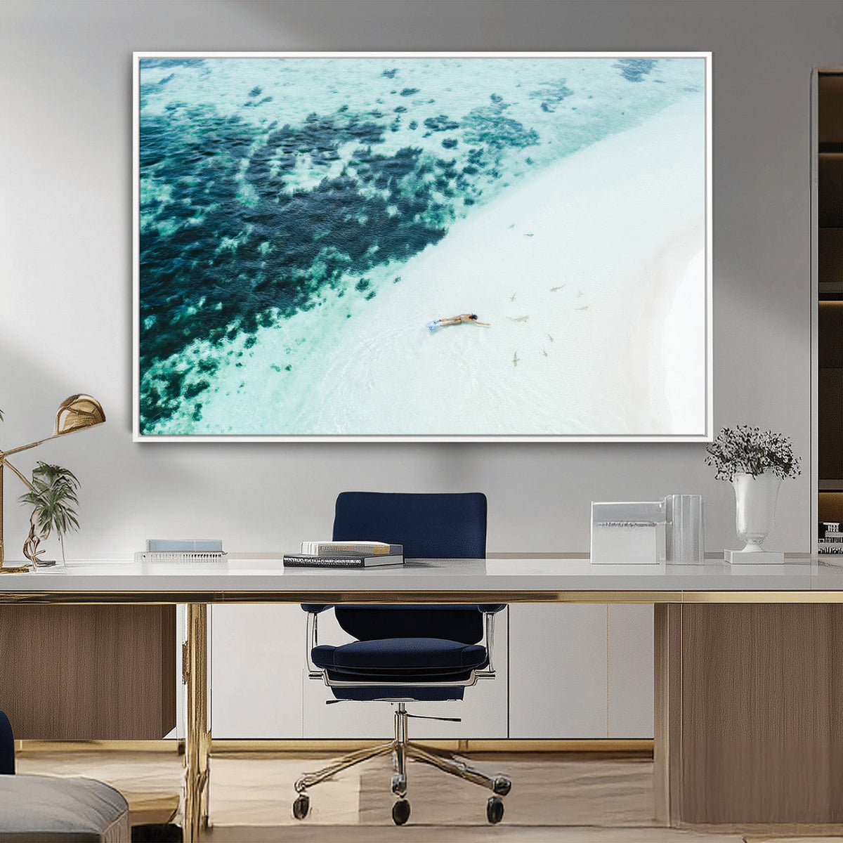 Minimal Beach Wall Art Canvas Print – Framed Ocean Swimming