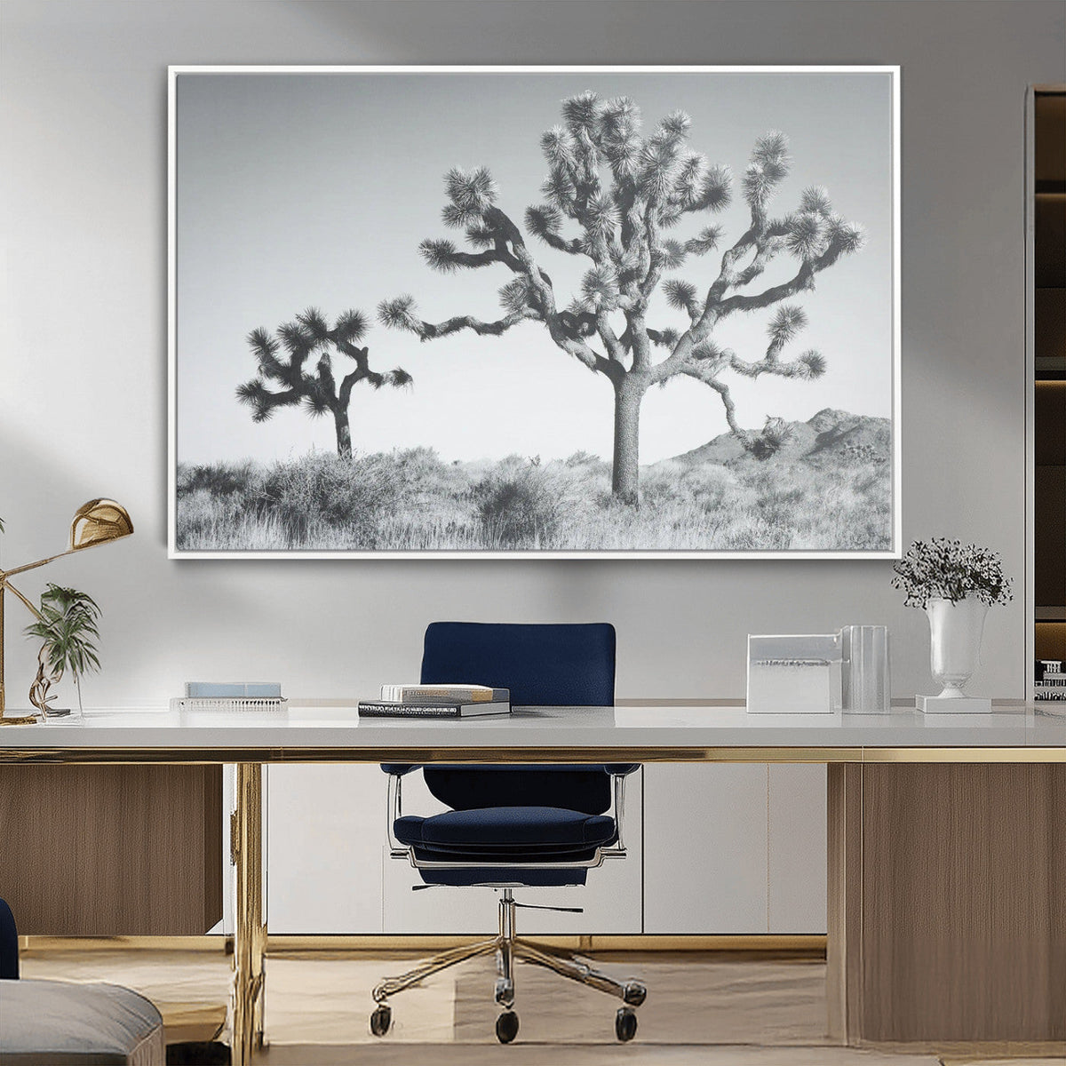 Joshua Tree Wall Art Canvas Print – Framed Black White